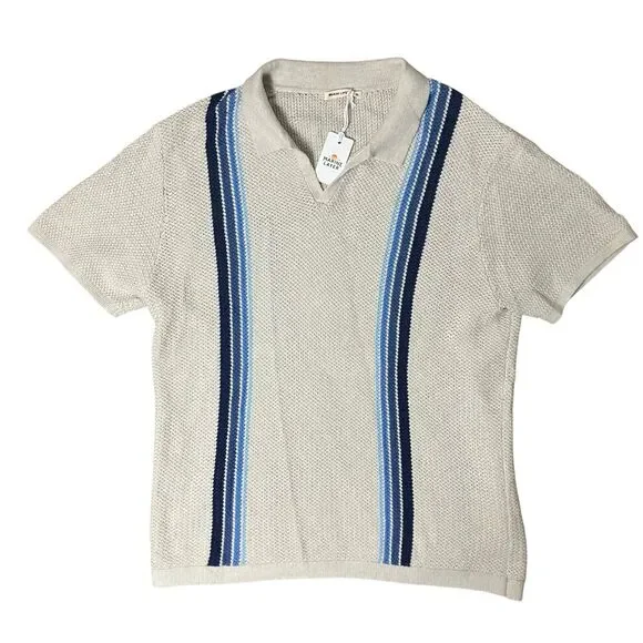 Marine Layer Mens XL Knit Polo Retro 70s Striped Preppy Mod Old Money Conrad